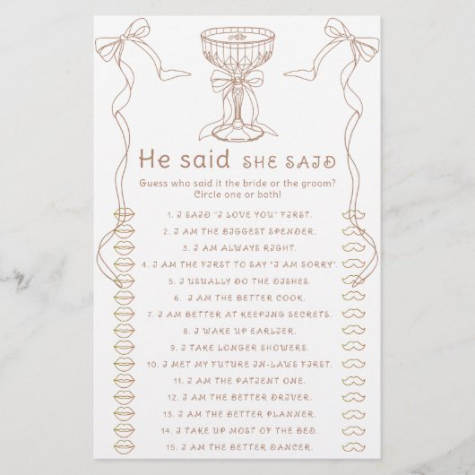 Martini Bogen Hand gezogen Er sagte, sie sagte Spi (Vorderseite)