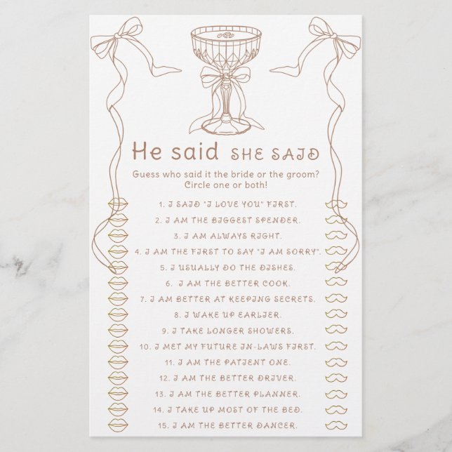 Martini Bogen Hand gezogen Er sagte, sie sagte Spi (Vorderseite)