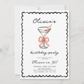 Martini & Bow Trendy Birthday Party Einladung (Vorderseite)