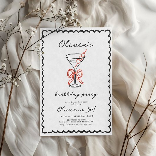 Martini & Bow Trendy Birthday Party Einladung