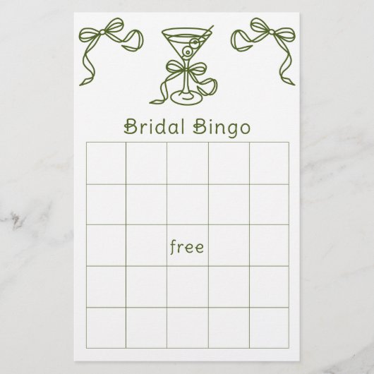 Martini-Brautparty-Bingo (Vorderseite)