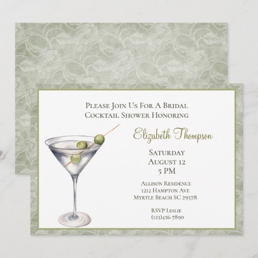 Martini Bridal Dusche Einladung (Vorne/Hinten)