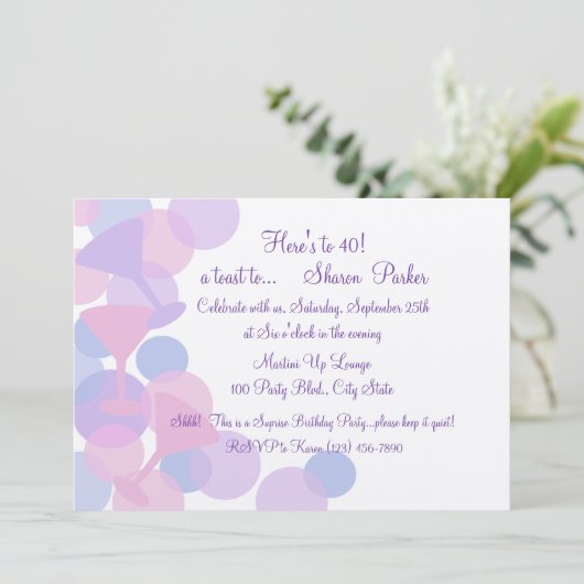 Martini Bubbles Party Einladung (Stehend Vorderseite)