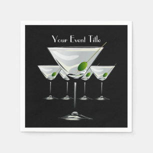 Martini Cockatls Party Event Black Napkin Serviette