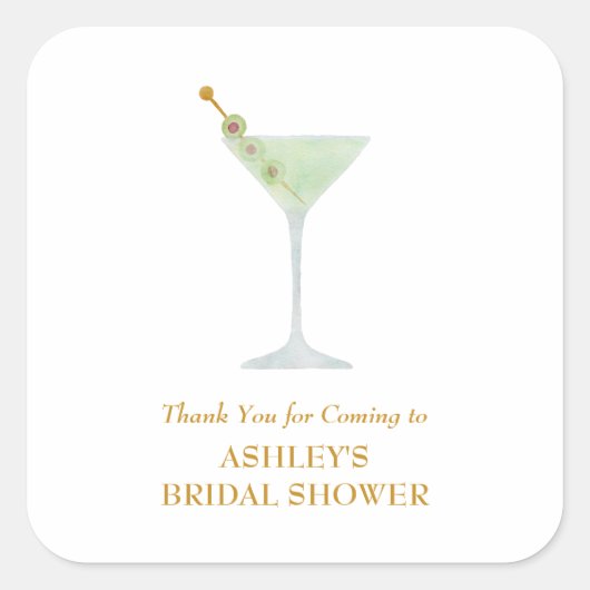 Martini Cocktail Gastgeschenk Hochzeit Brautparty Quadratischer Aufkleber (Vorderseite)