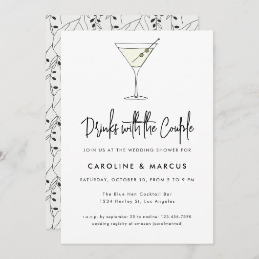 Martini Cocktail Illustration Paare Dusche Einladung (Vorne/Hinten)