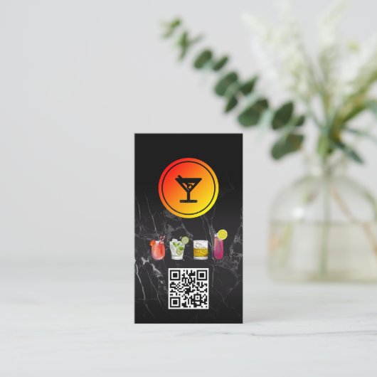 Martini-Cocktail-Logo | QR-Code Visitenkarte (Stehend Vorderseite)