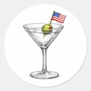 Martini-Cocktail mit amerikanischer Flagge Runder Aufkleber