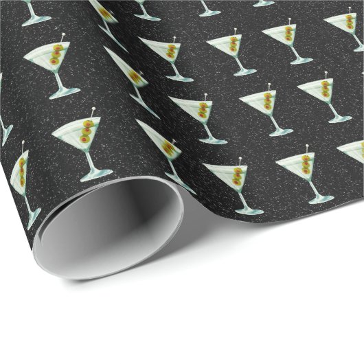 Martini Cocktail Muster Wrapping Paper Geschenkpapier (Rolleneckpunkt)
