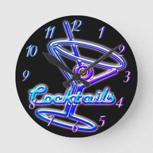 Martini Cocktail Retro Neonlook Schild Vintag Bar Runde Wanduhr