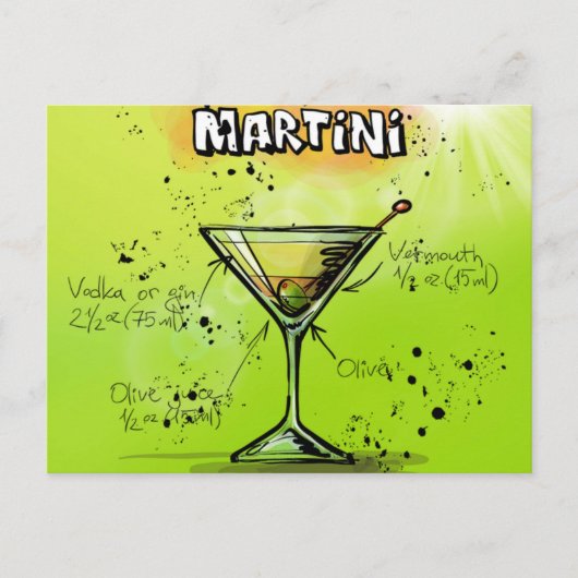 Martini Cocktail Rezept Postkarte (Vorderseite)
