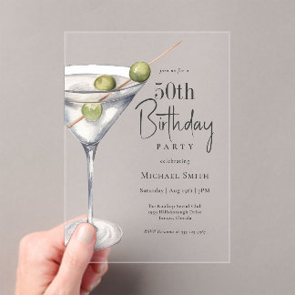Martini Cocktail Thema 50. Geburtstagsparty Acryleinladungen