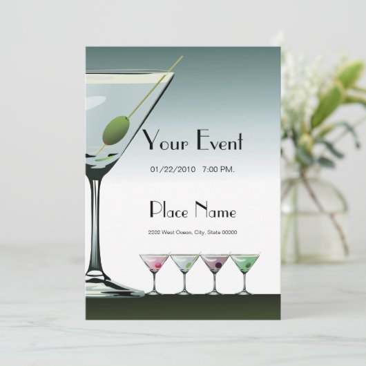 Martini Cocktails Einladung Vorlage 2 (Stehend Vorderseite)