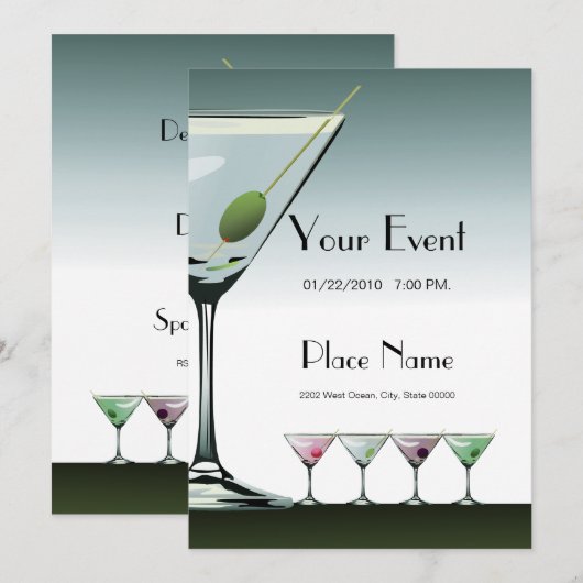 Martini Cocktails Einladung Vorlage 2 (Vorne/Hinten)