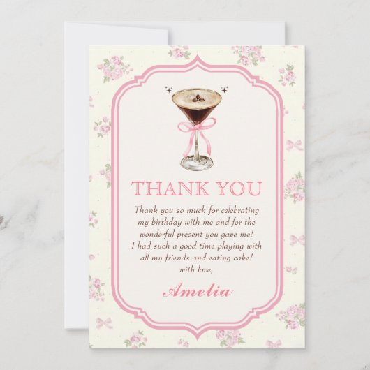 Martini Coquette Bow Birthday Dankeschön Karte (Vorderseite)