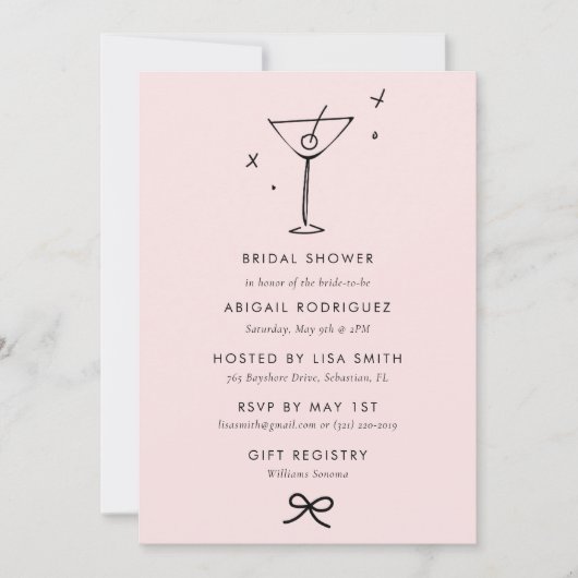 Martini Coquette Bow Brautparty Einladung (Vorderseite)
