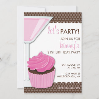 Martini & Cupcake 21. Geburtstag Einladung