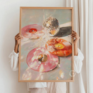 Martini & Disco Ball Kunstprint: Hellrosa Barwagen Poster