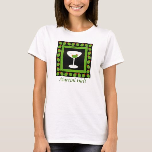 Martini Girl Retro Drink Art Green Olive Black T-Shirt (Vorderseite)