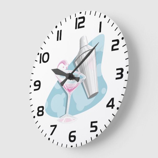 Martini-Glas und Shaker Große Wanduhr (Winkel)