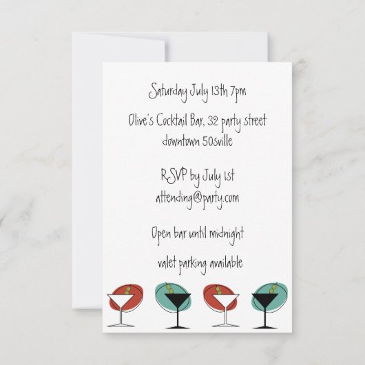 Martini Glasdesign Geburtstag oder Party Einladung (Rückseite)