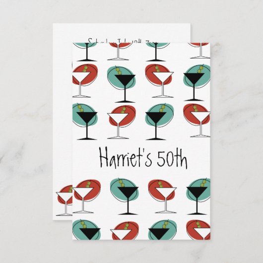 Martini Glasdesign Geburtstag oder Party Einladung (Vorne/Hinten)