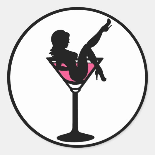 Martini-Glasmädchen Schwarz-weiß rosa Aufkleber (Vorderseite)