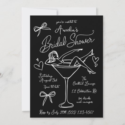 Martini Glass Bachelorette Party Invite Modern Einladung (Vorderseite)
