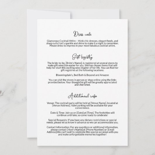 Martini Glass Bachelorette Party Invite Modern Einladung (Rückseite)