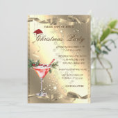 Martini Glass Gold Sparkle Weihnachten Einladung (Stehend Vorderseite)