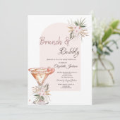 Martini Glass Heart Boho Blume Brunch & Bubbly Einladung (Stehend Vorderseite)