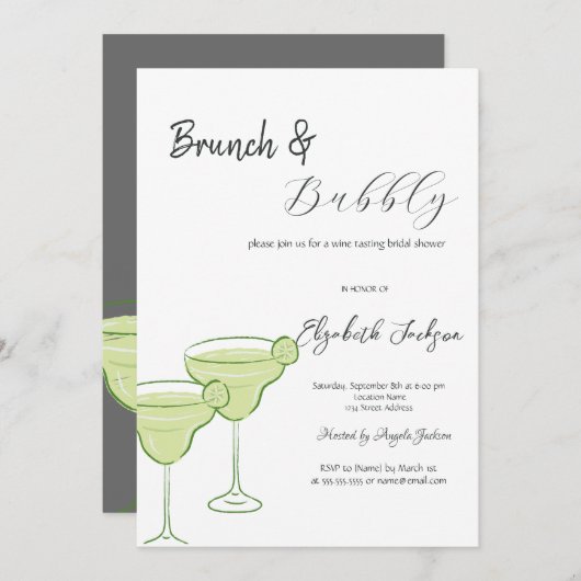 Martini Green Lemon Brunch & Bubbly Einladung (Vorne/Hinten)
