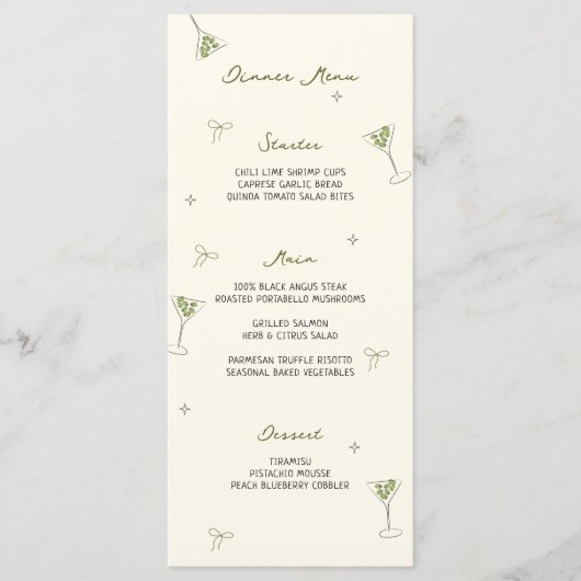 Martini handgezeichnetes zweiseitiges Abendessen u Menükarte (Vorderseite)