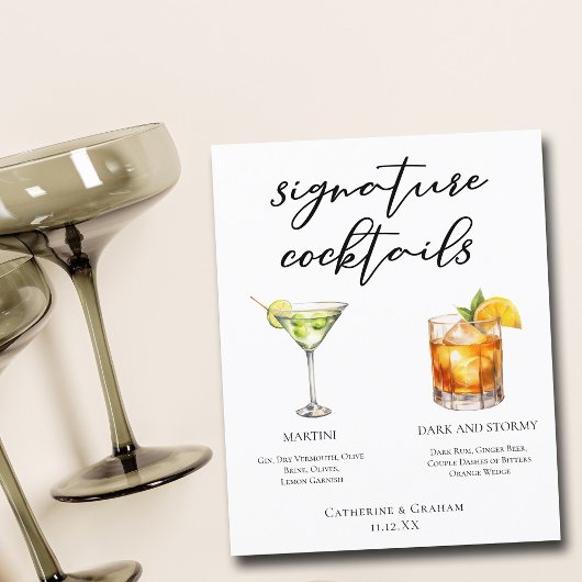 Martini-Menü für Dark & Stormy Signature Cocktails