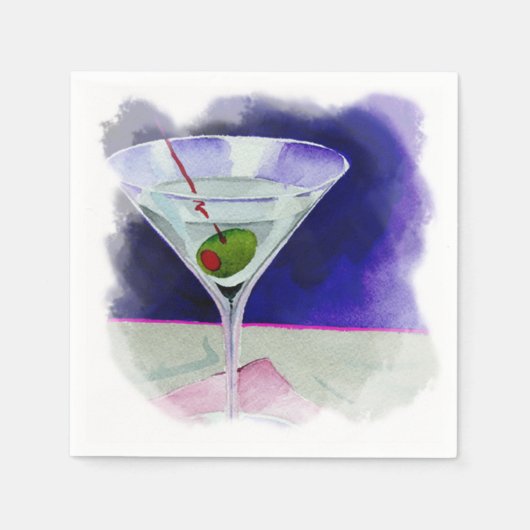 Martini mit einer Olive Serviette (Vorderseite)