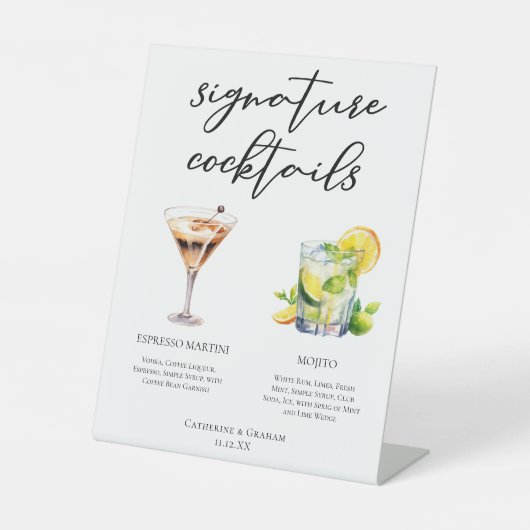 Martini Mojito Signature Cocktails Hochzeitsmenü Sockelschild (Vorderseite)