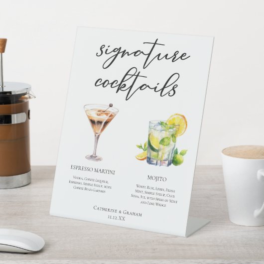 Martini Mojito Signature Cocktails Hochzeitsmenü Sockelschild (In SItu)