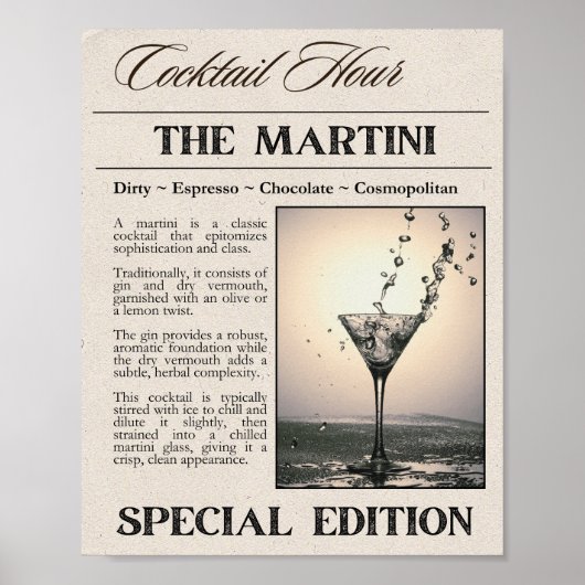 Martini Newspaper Art Print Poster (Vorne)
