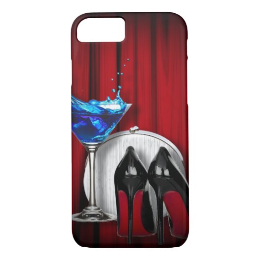 Martini-Partymädchen der girly Stiletts blaues Case-Mate iPhone Hülle (Rückseite)