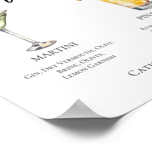 Martini Piña Colada Signature Cocktails Menü Poster (Ecke)