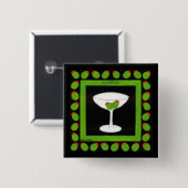 Martini Retro Drink Green Olive Black Abzeichen Button (Vorne & Hinten)