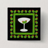 Martini Retro Drink Green Olive Black Abzeichen Button (Vorderseite)