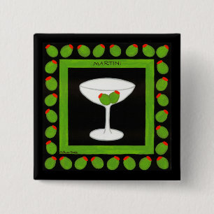 Martini Retro Drink Green Olive Black Abzeichen Button