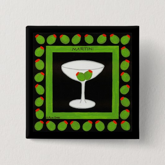 Martini Retro Drink Green Olive Black Abzeichen Button (Vorderseite)
