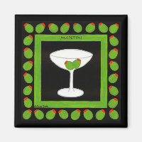 Martini Retro Drink Grüne Oliven auf schwarz