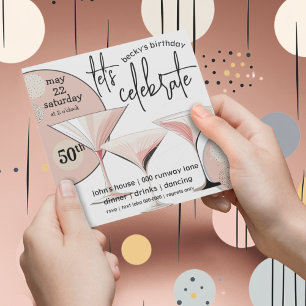 Martini Retro Rosa Elfenbein Muster Einladung