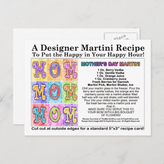 Martini-Rezept-Karte der Mutter Postkarte (Vorne/Hinten)