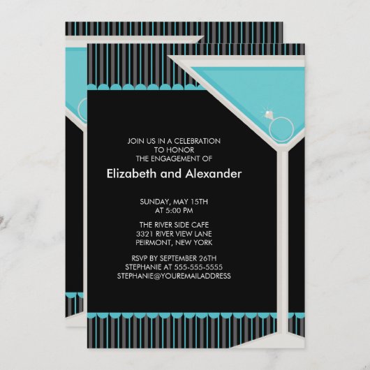 Martini Ring Cocktail Engagement Party Einladung (Vorne/Hinten)