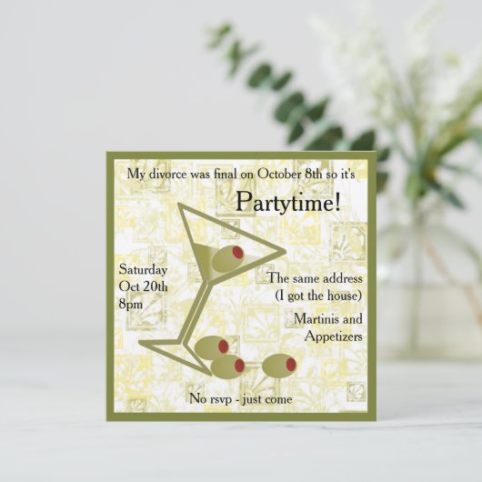 Martini-Scheidungs-Party Einladung (Stehend Vorderseite)