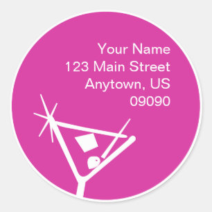 Martini-Silhouette-Adressetikett (Himbeere) Runder Aufkleber